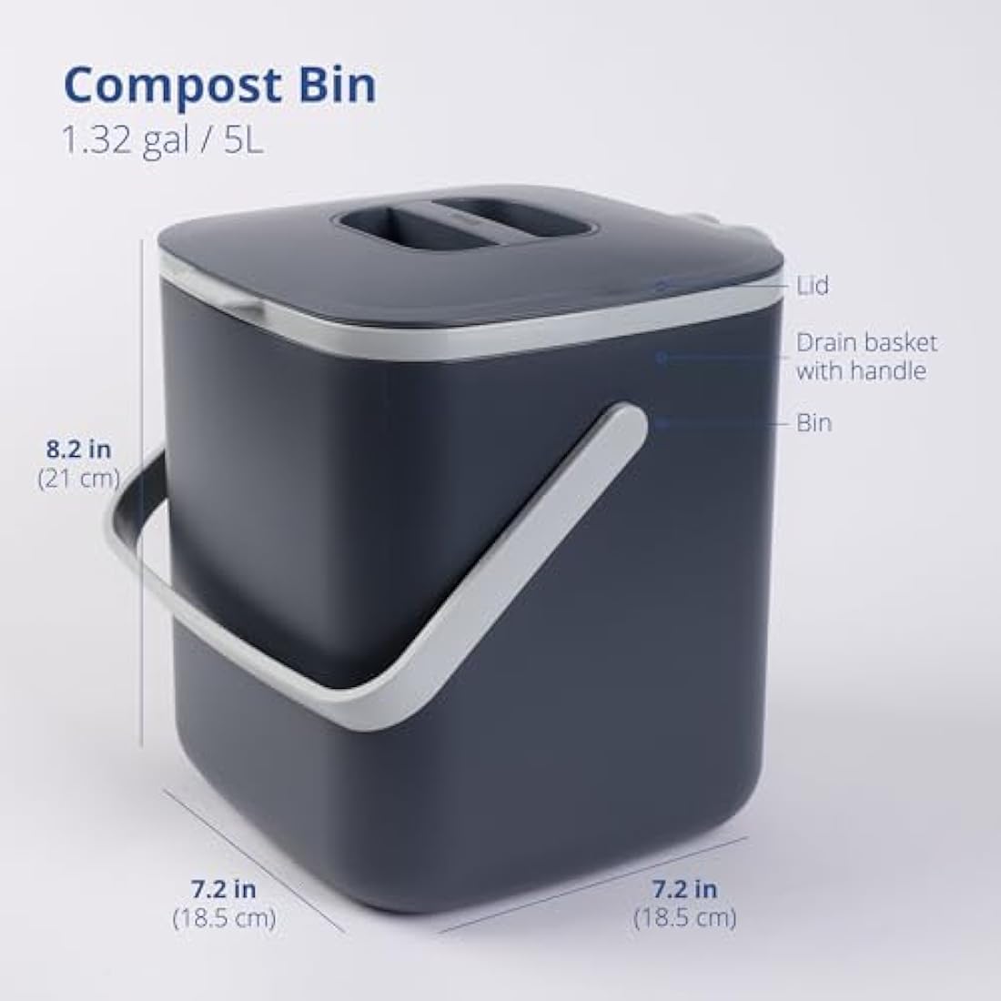 BLUE GINKGO Kitchen Compost Bin [5L] – Filter-Free, Odor-Tight Countertop Food Waste Pail with Handles (Made in Korea, Grey)