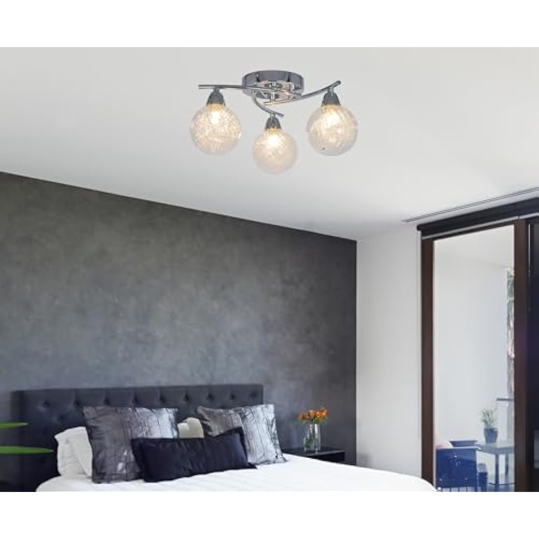 AUROLITE BOLLA 3xG9 LED Bulbs Included - Semi Flush Ceiling Light, Polished Chrome Finish, 12W, Ideal for Living Room, Bedroom, Kitchen, and Hallway (Straight, Natural White 4000K)