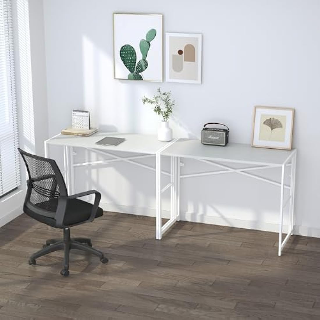 Lutown-Teen 103 cm Folding Desk, Writing Gaming Computer Camping Desk, No Assembly Required Home Office Table, White