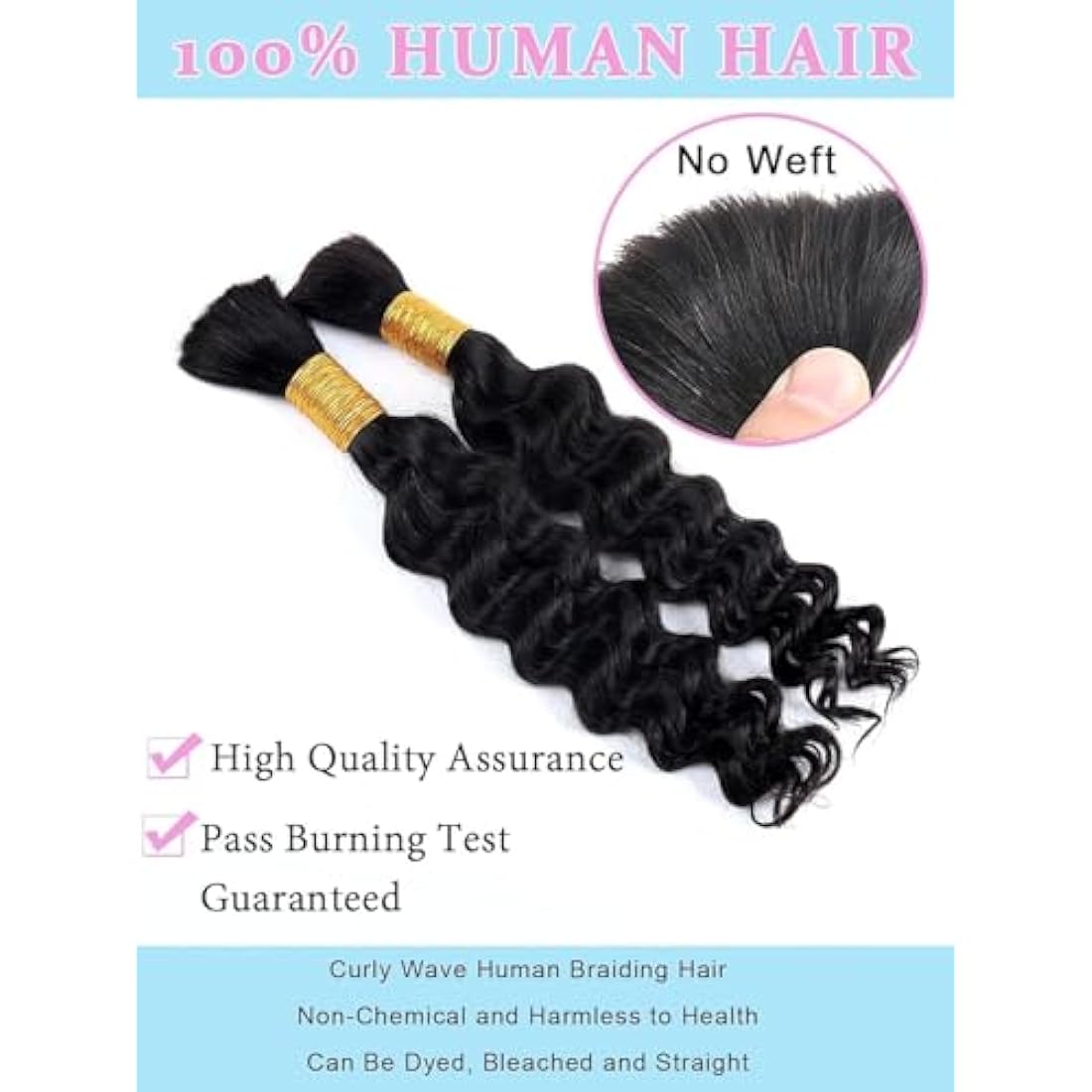 Sexycat Deep Curly Human Braiding Hair for Boho Braids 2 Bundles 16 Inch 100g，#1B Natural Black Water Wave Bulk Human Hair for Micro Braiding Wet and Wavy Bundles Hair Extensions