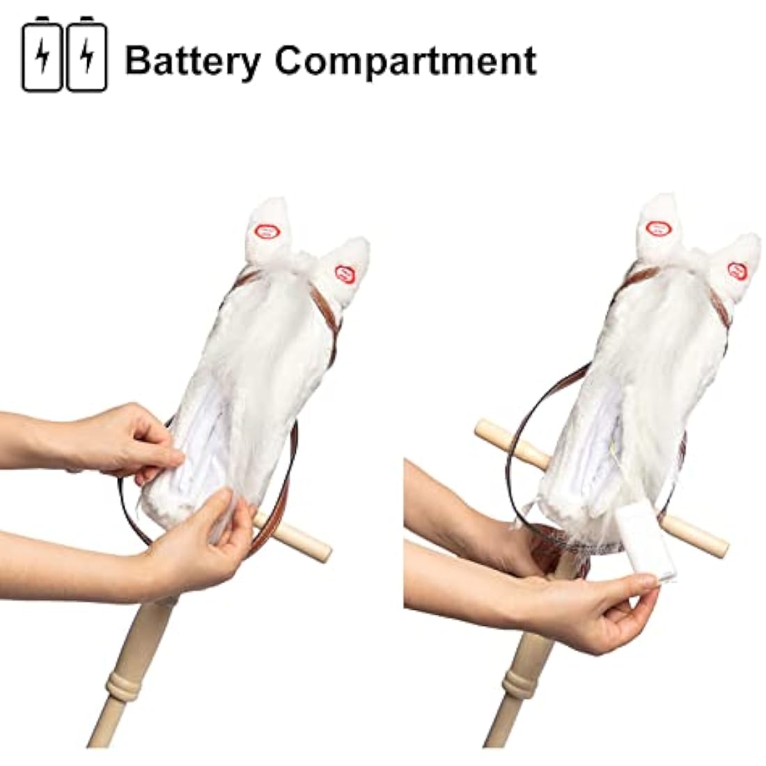 BEJOY Stick Horse with Wood Wheels, Hobby Horse Toy, Real Pony Neighing and Galloping Sounds Plush Toy White 36 Inches(AA Batteries Required)