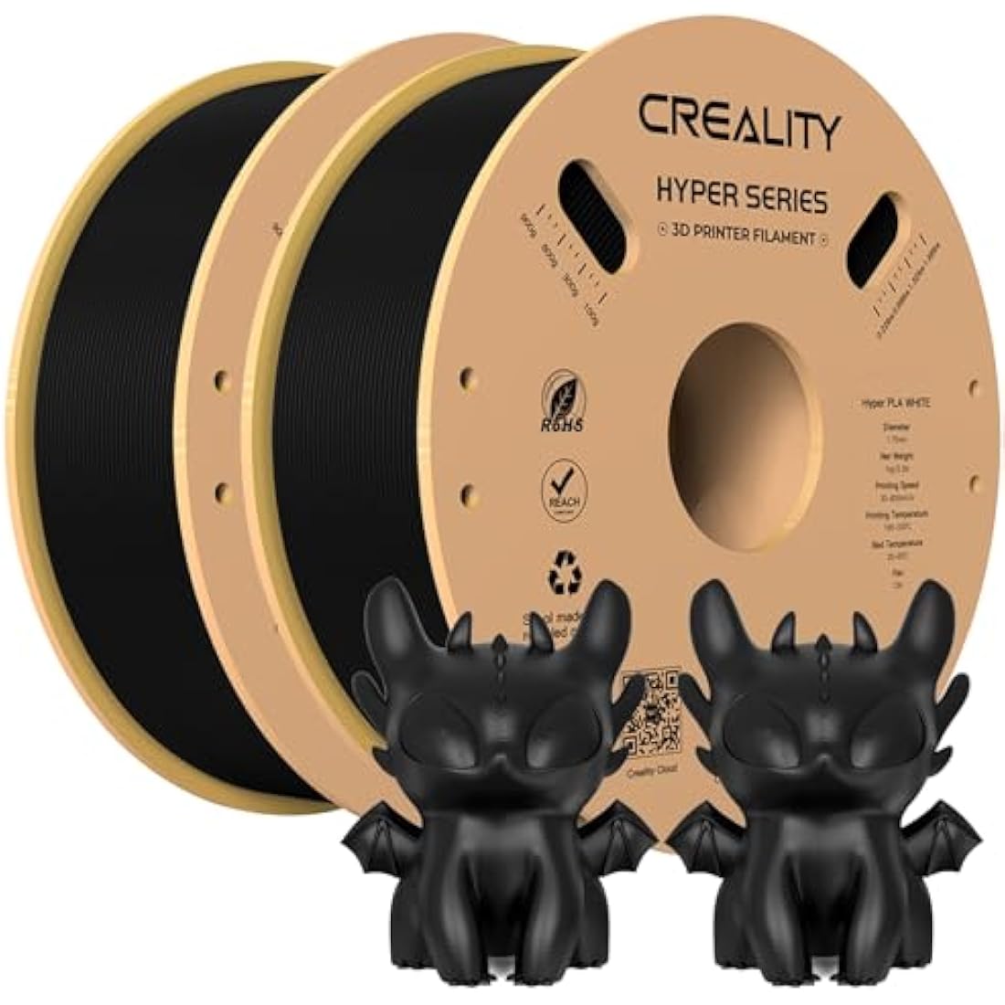 Official 3D Printer Filament Hyper PLA Filament, Creality PLA Filament for High-Speed Printing, Durable and Resistant, Overhang Performance Dimensional Accuracy +/-0.03mm, 2Kg (Black+Black)