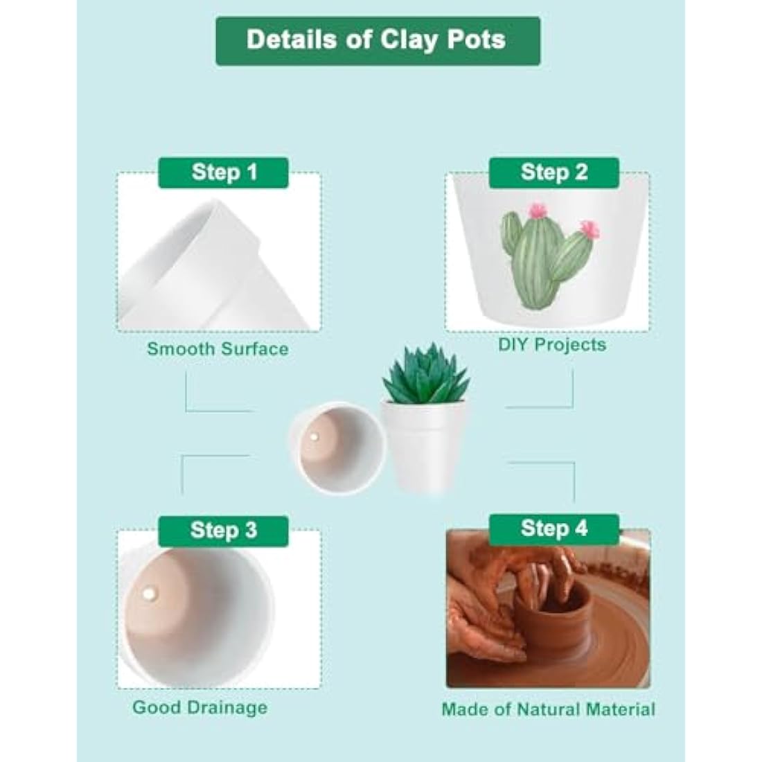 vensovo 48 Pcs Tiny Terracotta Pots - 5 CM White Small Mini Clay Pots with Drainage Holes Flower Nursery Terra Cotta Pots for Indoor/Outdoor Succulent Plants, Crafts, Wedding Favor