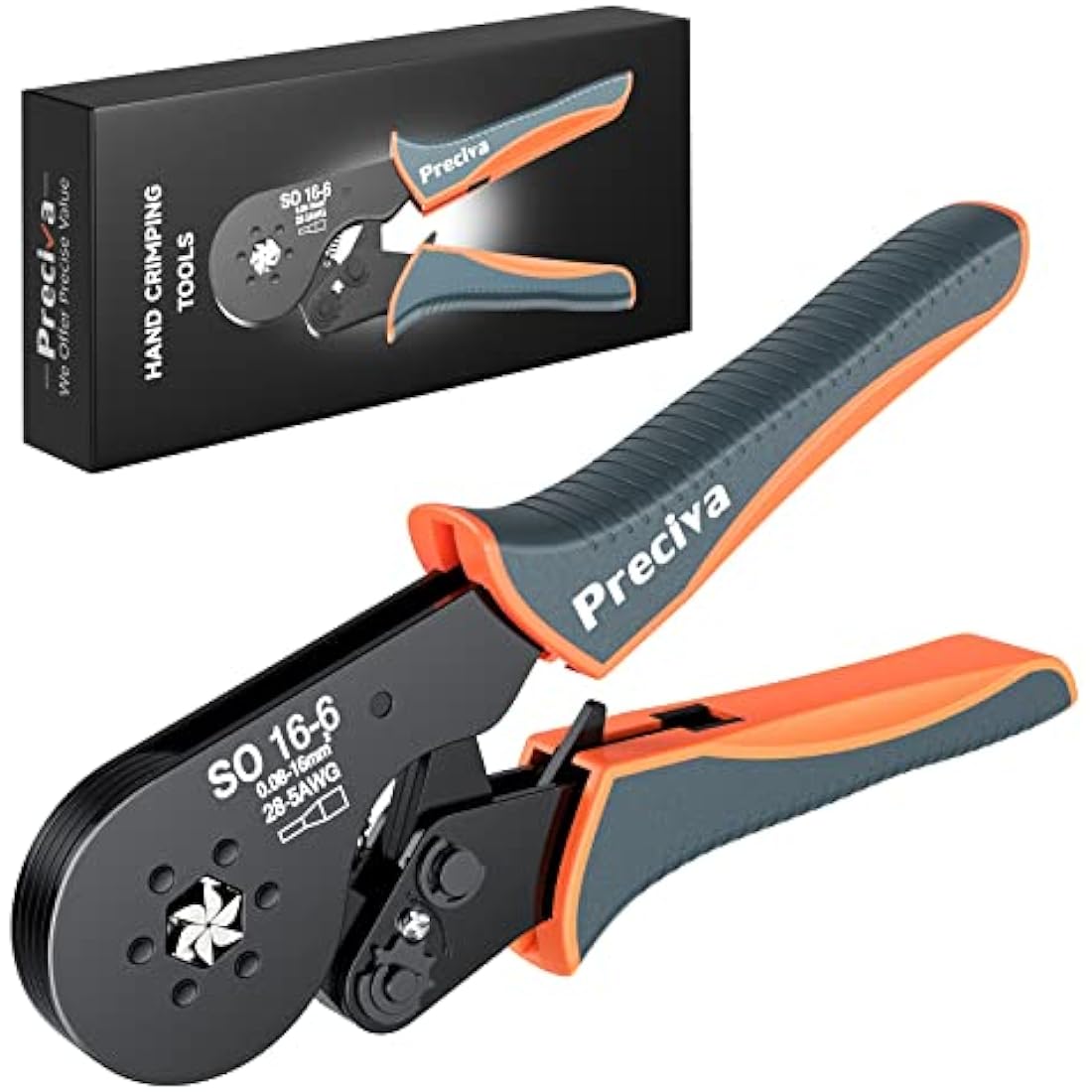 Preciva AWG 28-5 Hexagonal Crimping Pliers - Self-Adjustable Ratchet Crimping Tool for Ferrule Sizes 0.08-16mm²
