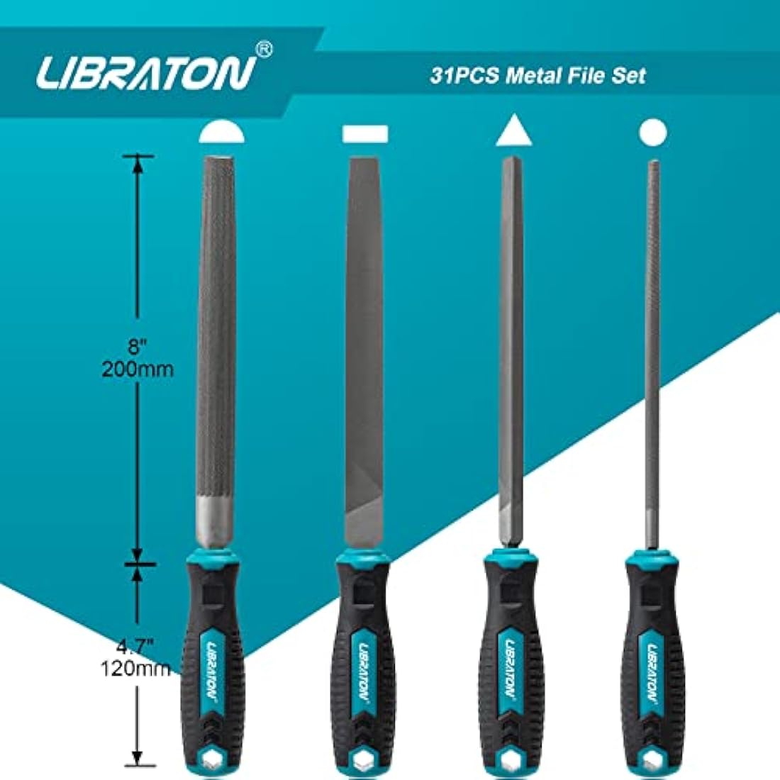 Libraton Metal File Set, Metal Files 31PCs, Metal Files for Steel, 12 Needle Files with Case, Riffler File, 12 Sandpapers, Steel Brush, File Sets for Wood and Metal, for Metalworking & Woodworking