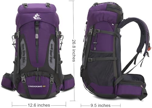 Bseash 60L Waterproof Lightweight Hiking Backpack with Rain Cover,Outdoor Sport Travel Daypack for Climbing Camping Touring