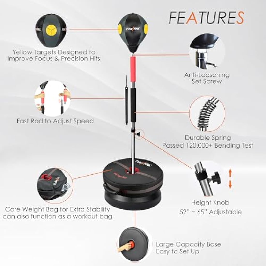 MaxxMMA Advanced Adjustable Speed Punching Bag with Stand, Cobra Reflex Training Bag, Height Adjustable, Including 2 Balls, Speed Control Rod, Boxing Gloves