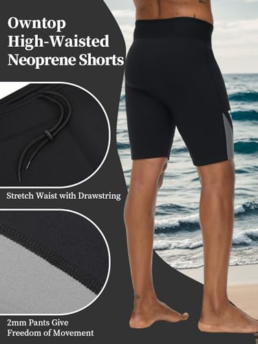 Owntop Men Wetsuit Pants - 2mm Neoprene Wetsuit Shorts, Keep Warm for Surfing Snorkeling Swimming Diving Wetsuit Bottoms, Men Grey M