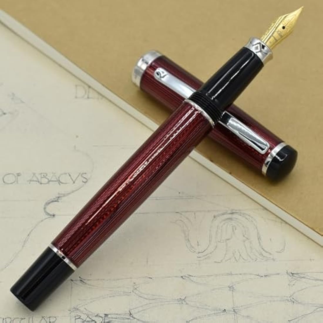 Xezo Incognito Fountain Pen, Medium Nib. Burgundy Red Layered Lacquer with Pure Platinum Plating. Handcrafted and Guilloche Engraved. Limited Edition, Serialized