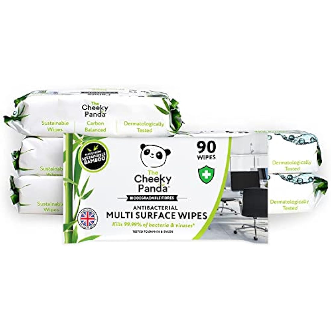 The Cheeky Panda Antibacterial Wipes | Bulk Pack of 6 x 90 Cheeky Surface Wipes (540 Total) | Perfect for Kitchen and Surface Cleaning