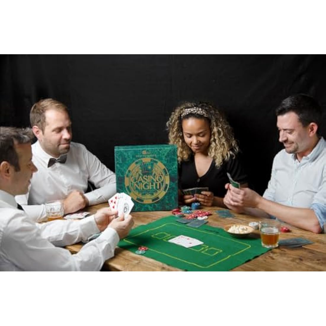 Talking Tables Casino Night Kit Poker, Blackjack, Roulette-Gambling Set for Adults, Gifts for Him | Contains Game Mat, Chips, Money, Balls, Playing Cards, Paper, Plastic, GAMECASINO