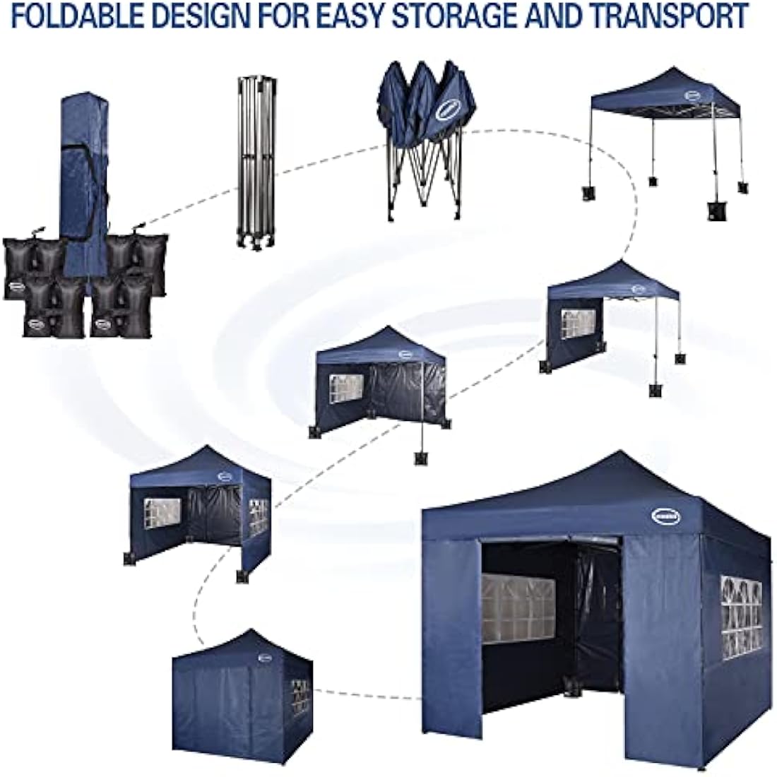 MAXIMUS HEAVY DUTY POP UP GAZEBO 3m x 3m COMMERCIAL MARKET STALL WITH 4 WEIGHT BAGS (4 Walls, Blue)