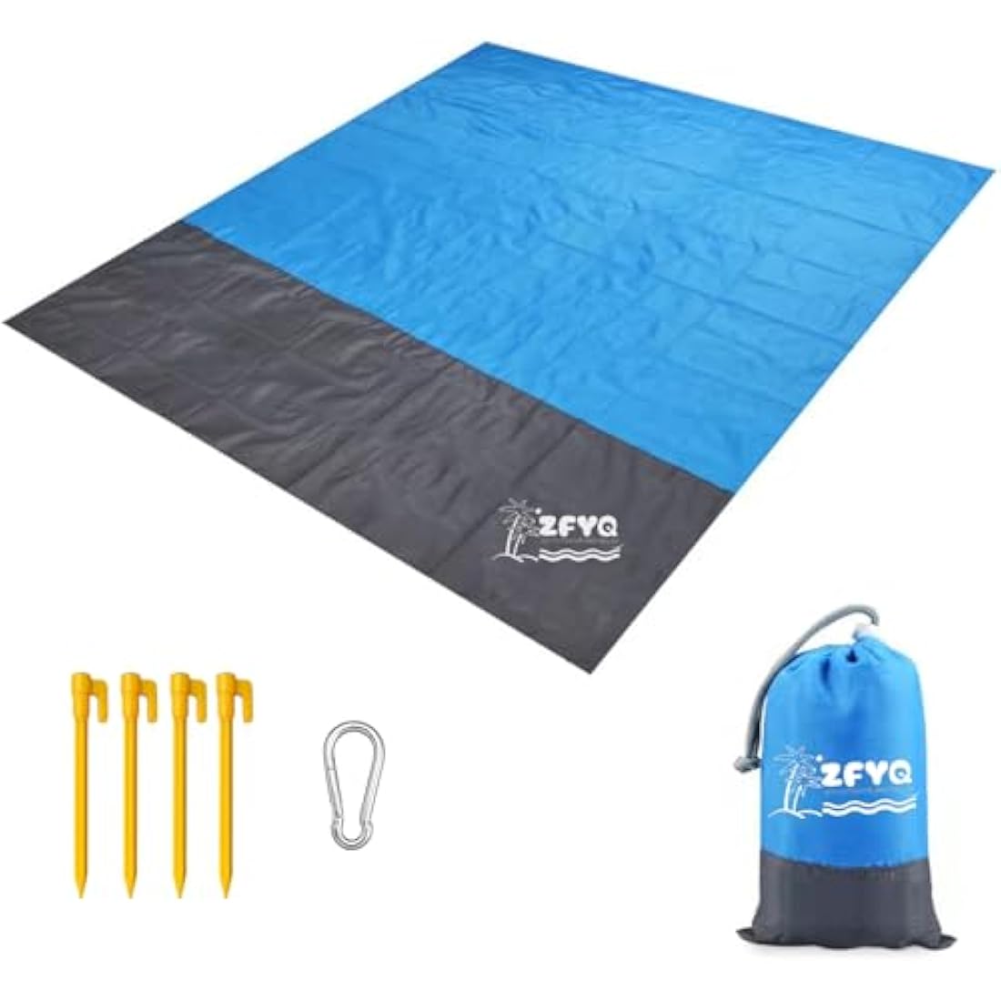 ZFYQ Beach Blanket, 200 x 210 cm Picnic Blanket with 4 Fixed Stake for Beach Camping Picnic and Other Outdoor Activity