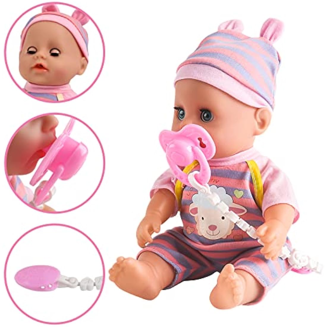 deAO ‘My First Baby Doll’ Play Set Includes Miniature Crib, High Chair, Feeding Accessories - 21 Pieces Toy Play Set (Baby Doll Included)