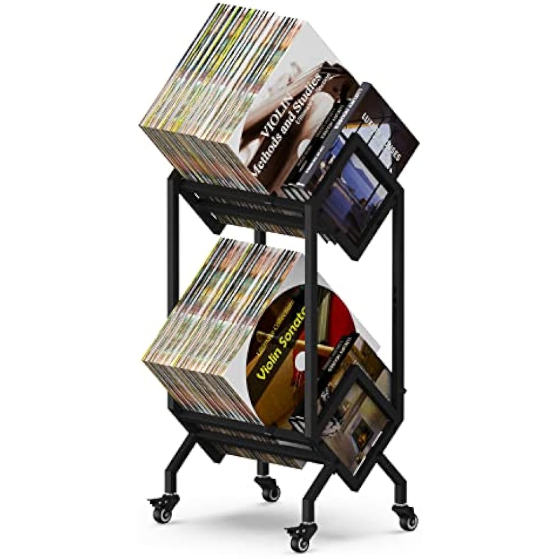 VEDECASA DJ Vinyl Record Storage Holder Rack LP Storage Display Stand with Casters Easy to Move Mobile Book Albums Storages Magazine Holder Office Files Organizer Shelf