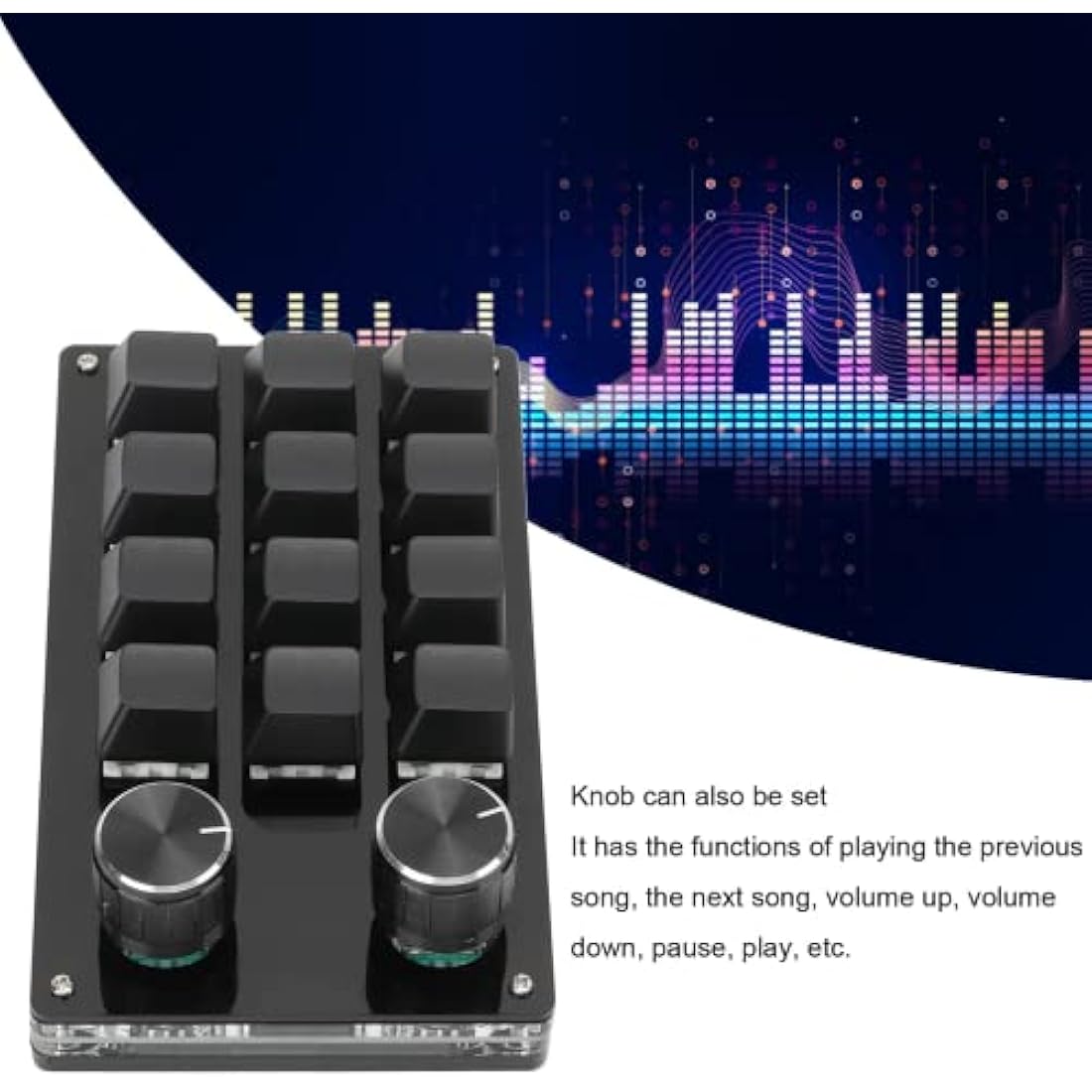 zalati Mechanical Keyboard, 12-Key USB Mini Programmable Keys No Drive Needed with Knob Design Easy to carry 2.97 x 5.14inch - Black
