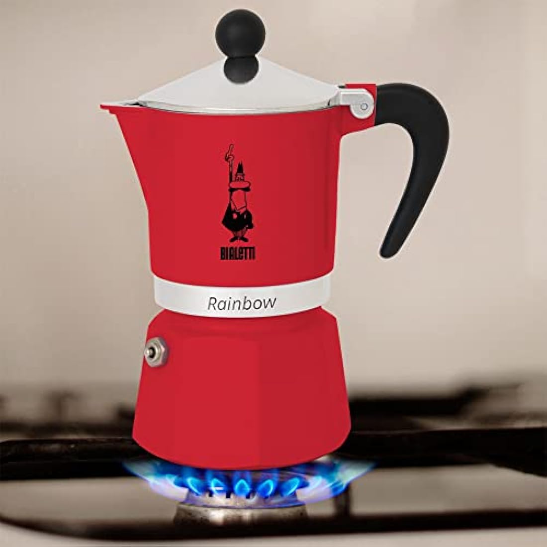 Bialetti Rainbow Caffettiera Colorata, Alluminio, Rossa, 3 Tazze,Red,30 x 20 x 15 cm
