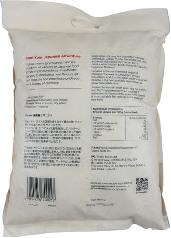 Yutaka Sasanishiki Super Premium Short Grain Rice 10kg | Japanese-Style Sticky Rice Ideal for Sushi, Onigiri, Rice Bowls & Traditional Asian Dishes | Bulk Size for Home & Professional Use