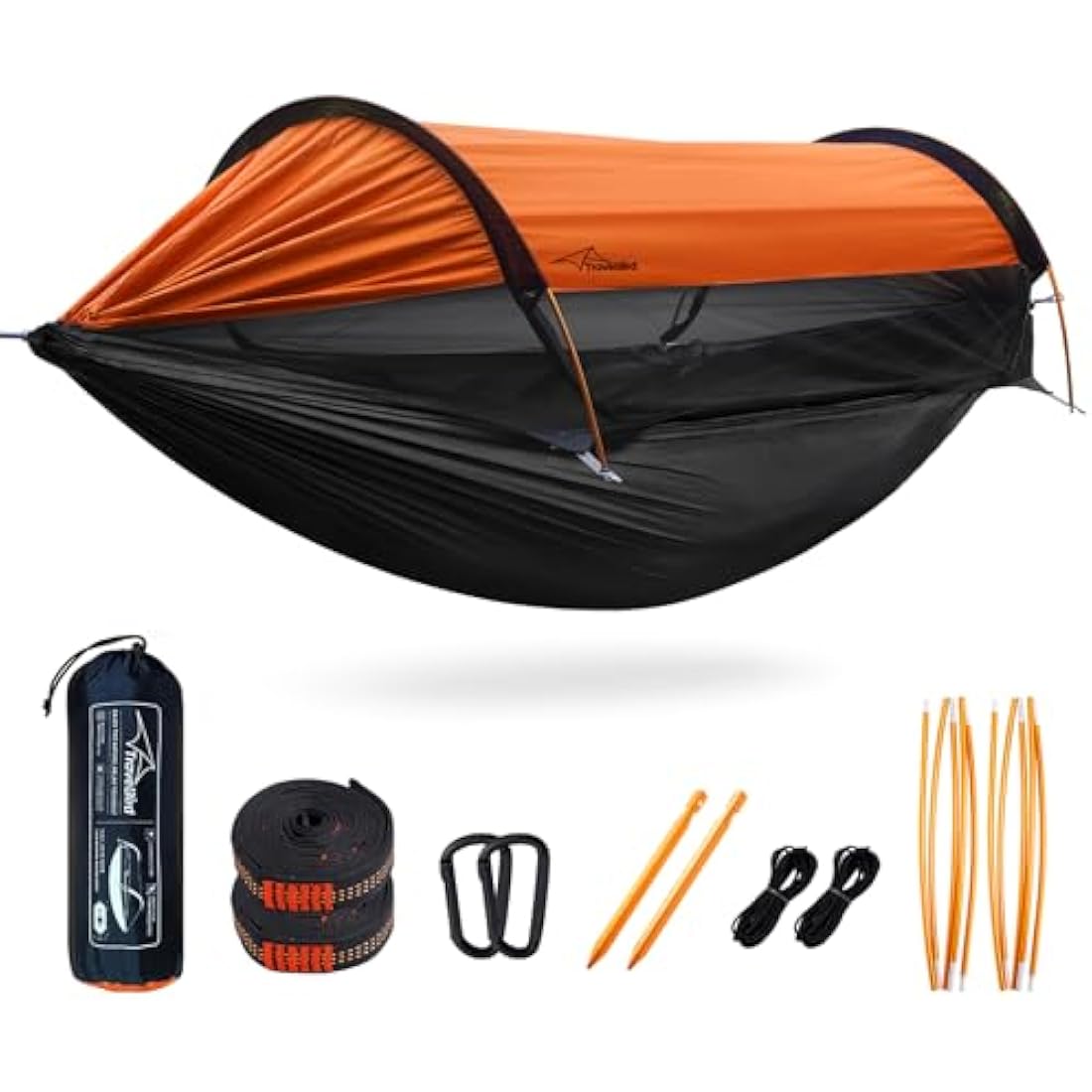 Travel Bird Camping Hammock Tent with Mosquito Net and Sunshade, 290 * 140CM Extra Large Space, Multi-mode Lightweight Hanging Hammocks Tree Straps Swing, Ground Tent for Outside, Hiking