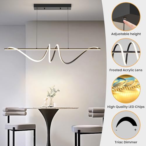 Mikeru Modern 100cm Spiral Pendant with Remote Control 3000K/4500K/6500K Dimmable Dining Room Pendant Light, Brightness 10%-100% Adjustable Island Light, Height Adjustable 1.5M LED Pendant Light