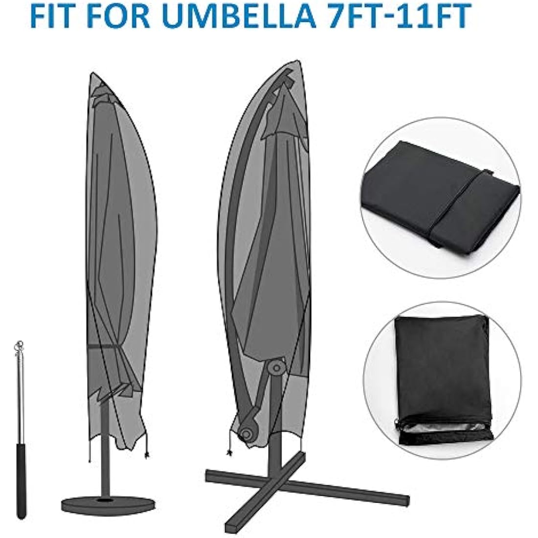 Kunmuzi Parasol Cover Waterproof with Rod, Cantilever Parasol Covers Heavy Duty 3m Large Garden Umbrella Cover for Cantilever Parasol (265cm)