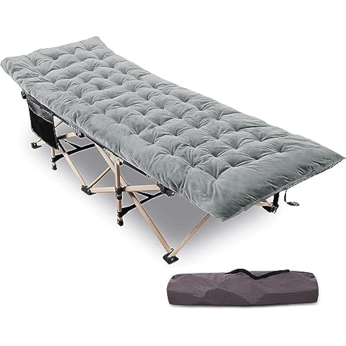 REDCAMP Folding Camping Beds for adults, Heavy Duty Sturdy Camp Bed with Thick and Soft Mattress, Stronge Thicker Tubes Sleeping Bed Outdoor Travel Office, Grey with Thicker Pad