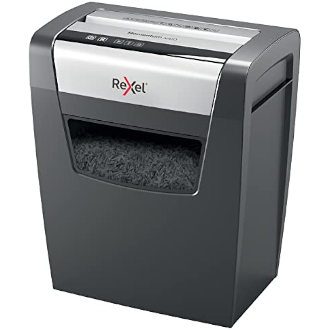 Rexel Momentum X410 Cross Cut Paper Shredder, Shreds 11-10 Sheets (70-80 gsm), 23 Litre Bin, Black, 2104571