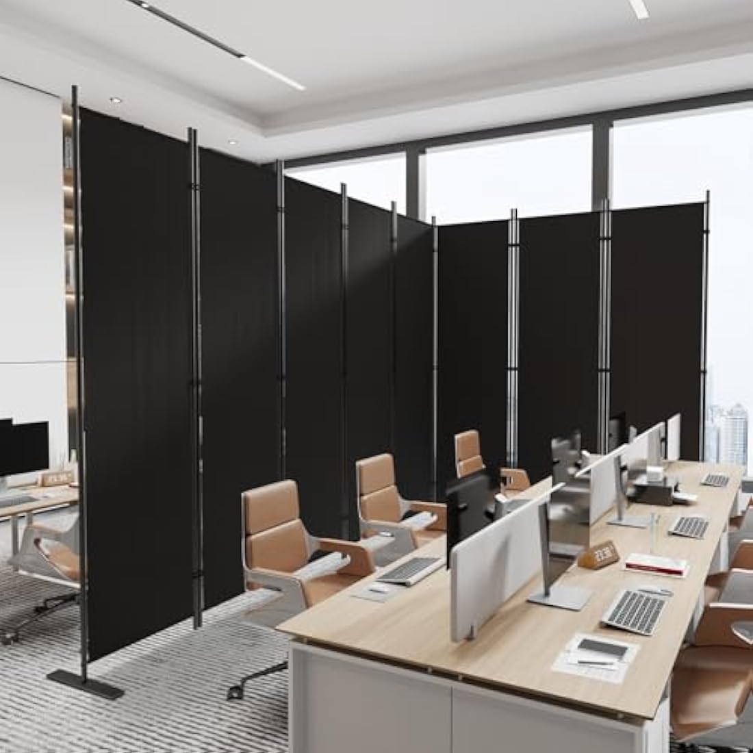 C-Hopetree 8 Panels Room Divider, 180cm Tall Indoor Folding Privacy Screen, Portable Partition Separator, Freestanding Separation Temporary Wall for Office, Bedroom, 404cm W X 180cm H, Black