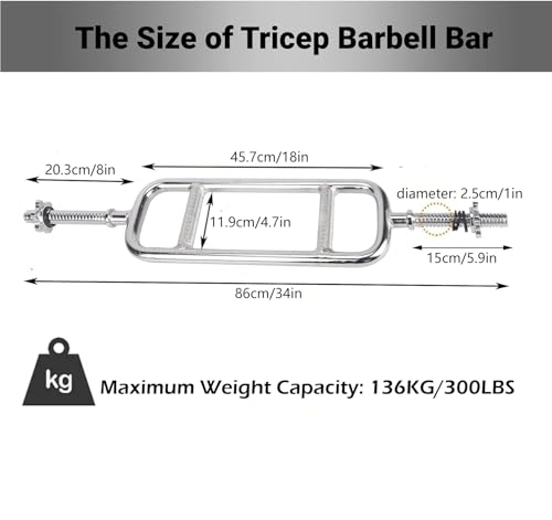 tonchean 34" Triceps Bar Solid Hammer Curl Bar Curl Barbell with Spring Collars Tricep Barbell Training Bar Tricep Weight Bar for Squats Deadlifts