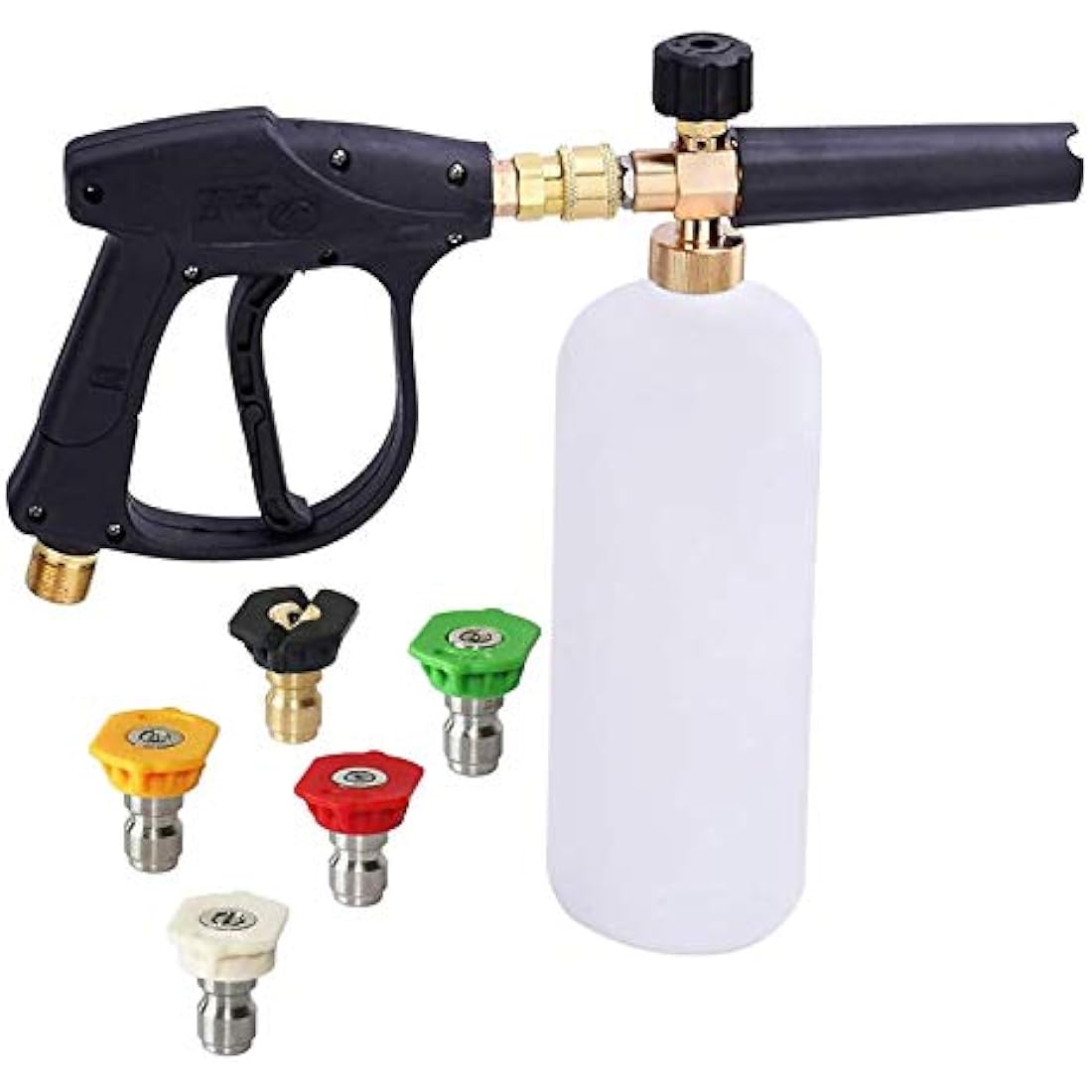Stone Banks Pressure Washer Foam Lance with 5 Spray Nozzles, 1 Litre, Adjustable Quick Close 1/4 Inch, Foam Cannon Bottle, Soap Dispenser for Car Wash
