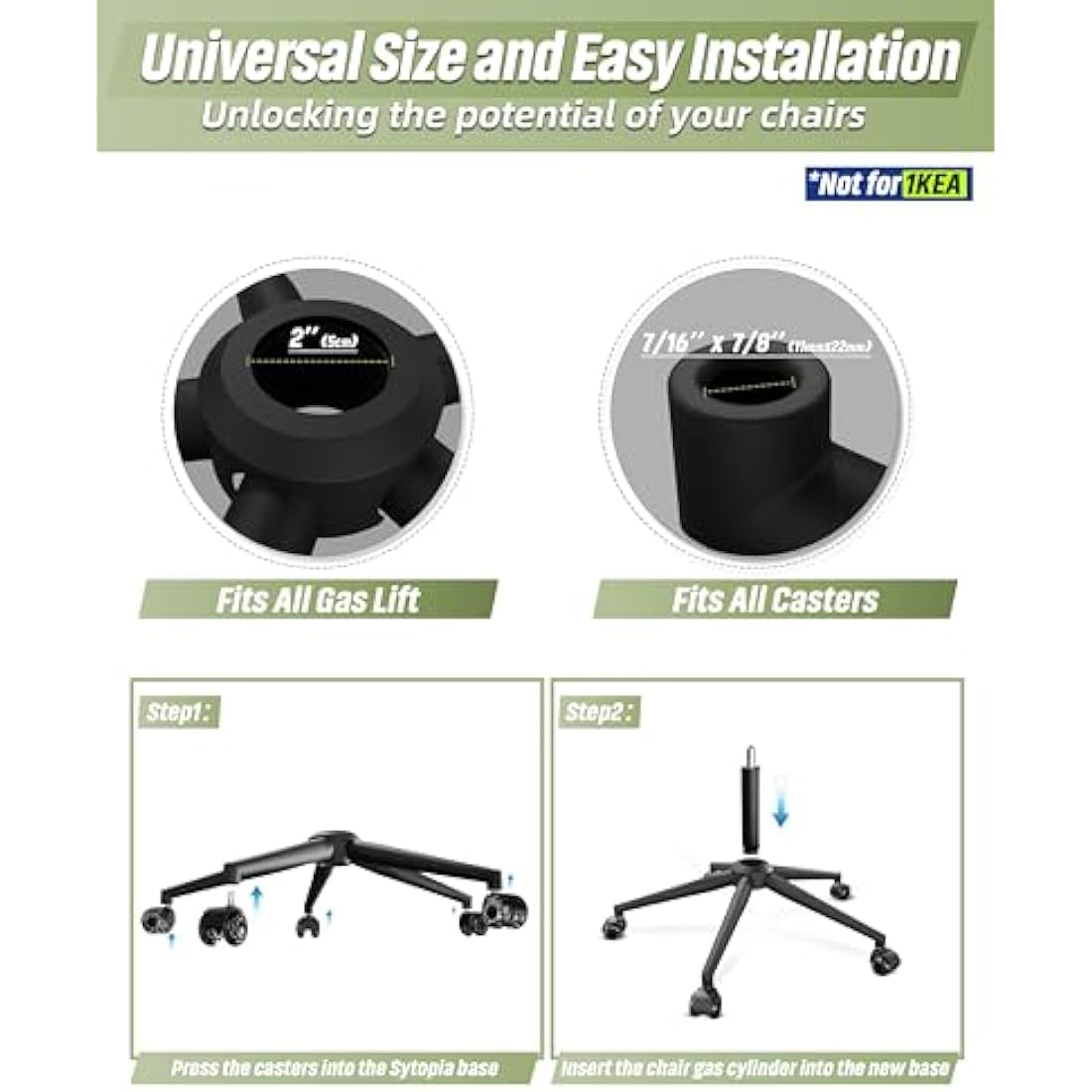 Sytopia Office Chair Base Replacement 24'' - Office Chair Base with Reinforced Metal Legs 2600lbs, Bottom Part Universal Fit for Universal Gas Cylinder & Casters – Matte Black