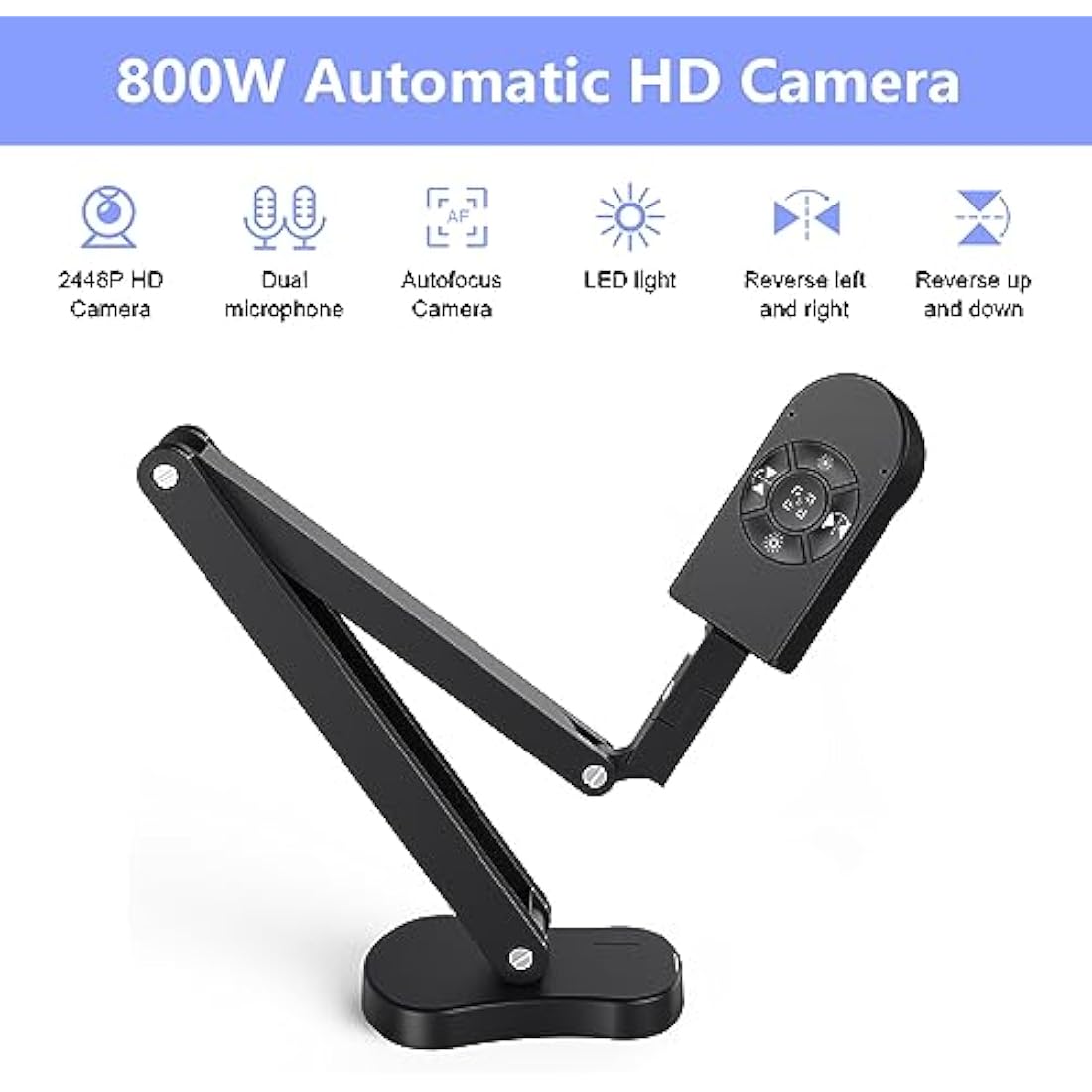 THUSTAND 8MP Visualiser/Document Camera, Webcam 4K with A3 format, LED Light, Image Invert Function, Fold, Dual Microphones for Mac OS, Windows, Zoom, OBS work (black)