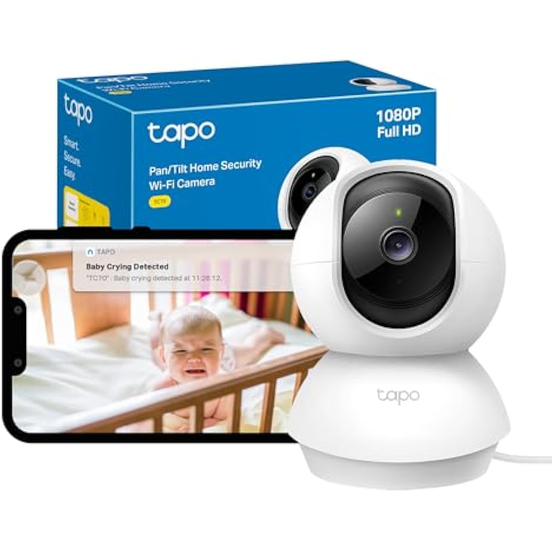 Tapo TC70 Pan/Tilt Indoor Camera House Security Camera, Dog Camera, No Monthly Fee, AI Detection, WiFi Camera, Baby Camera Monitor, 1080p Full HD, 360° View, Night Vision, Works with Alexa & Google