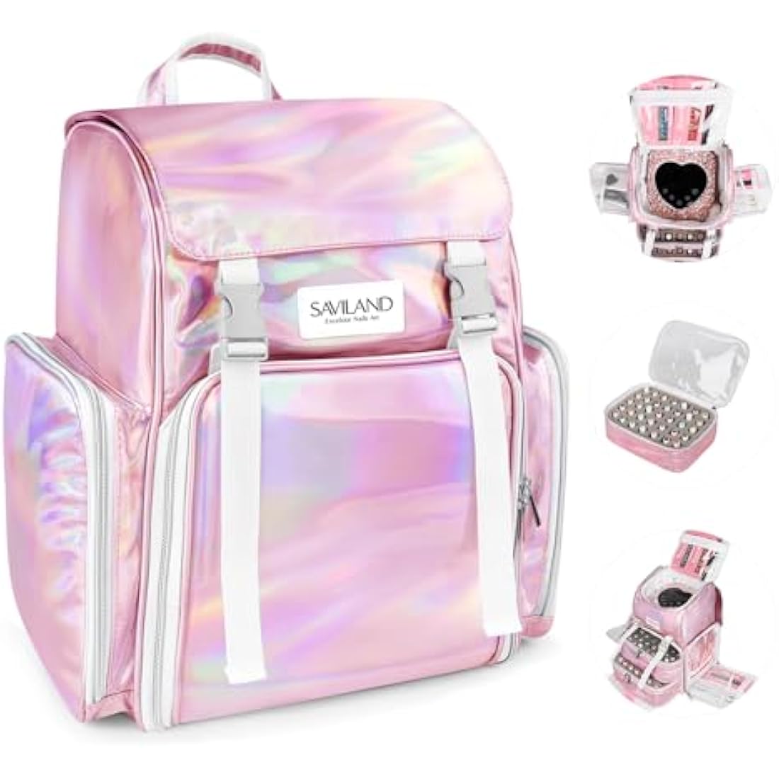 Saviland Nail Polish Organizer Bag: PU Leather Nail Kit Organizer Holds 70 Bottles (15ml-0.5 fl.oz) and Nail Lamp, Portable Nail Polish Storage Carrying Case Nail Organizers and Storage for Nail Tech
