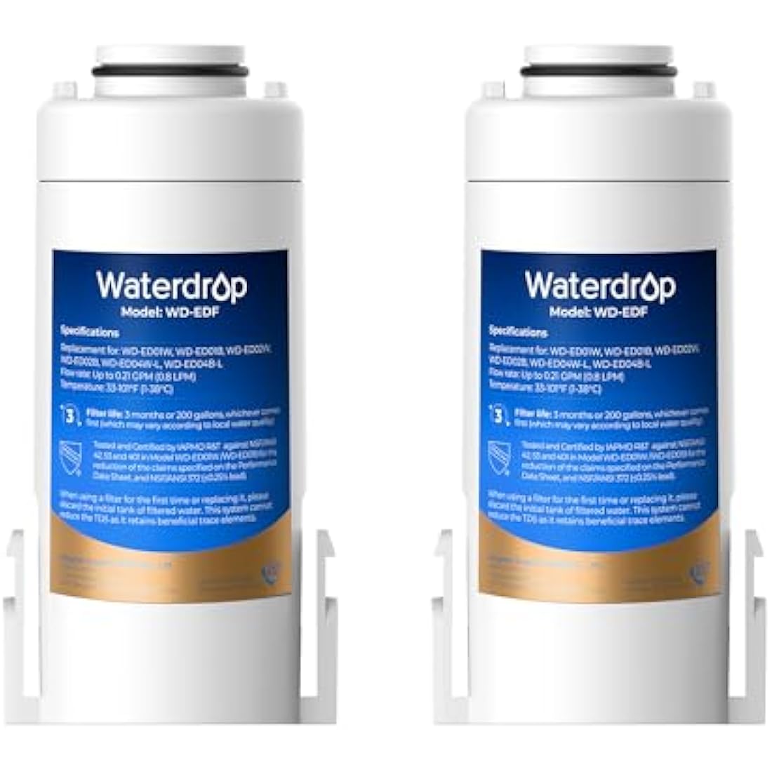 Waterdrop WD-EDF Replacement Filters for Waterdrop Instant Water Filter Jug, WD-ED01, WD-ED02, WD-ED04, Last Up to 3 Months or 757 litres (Pack of 2)