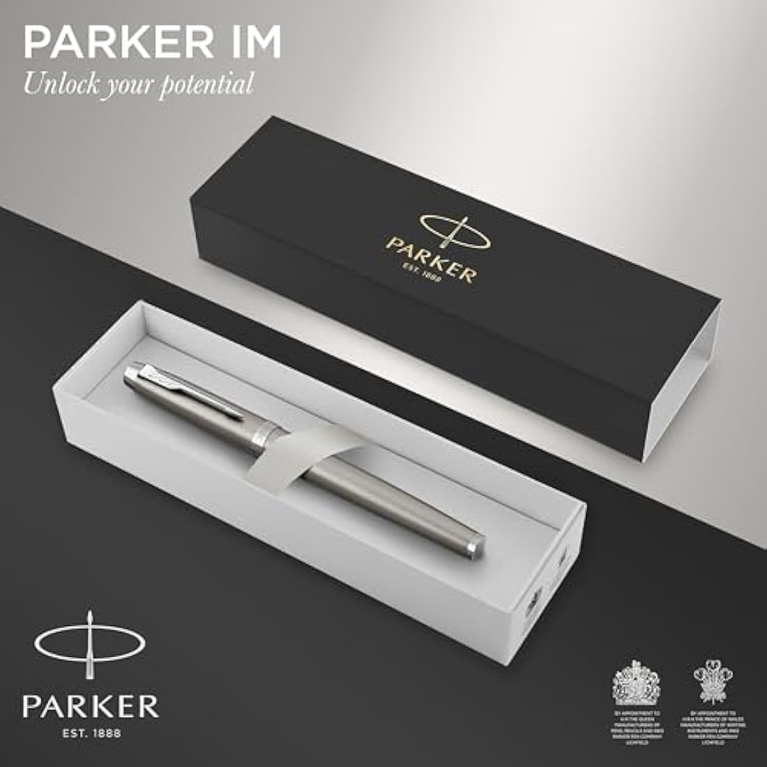 PARKER IM Fountain Pen | Stainless Steel with Chrome Trim | Fine Point with Blue Ink Cartridge | Gift Box