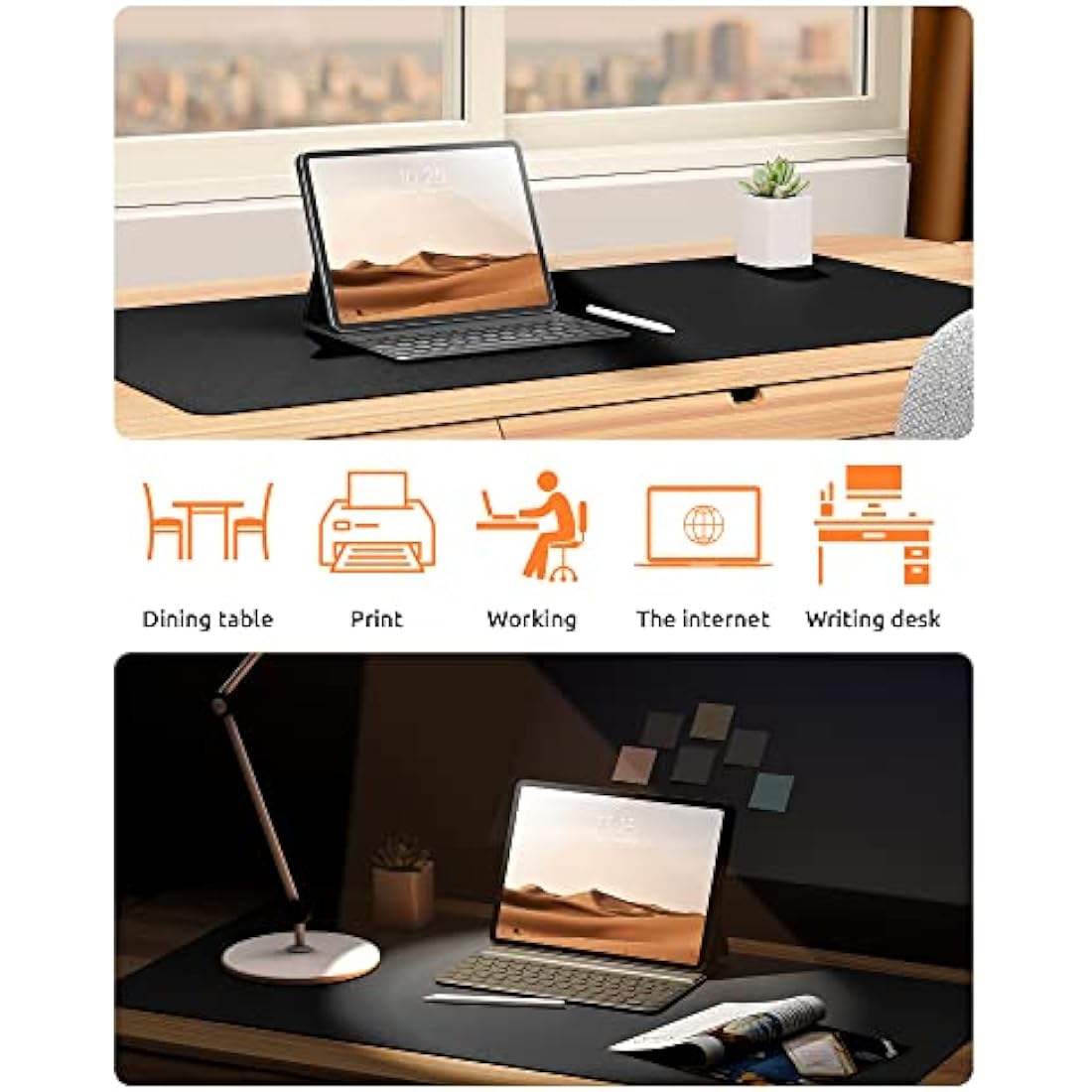 YSAGi Leather Desk Mat, Large Mouse Mat, Non-Slip Desk Pad, Waterproof PU Leather Table Protector Writing Pad for Office and Home (90 x 43 cm, Black)