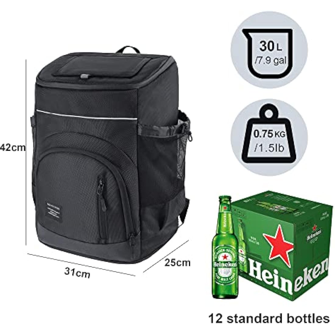 Outplea 30L Cooler Backpack, 36 Cans Insulated Soft Cooler Bag with Top Easy Access Pocket, Leak Proof Picnic Backpack for Beach Travel Camping BBQ