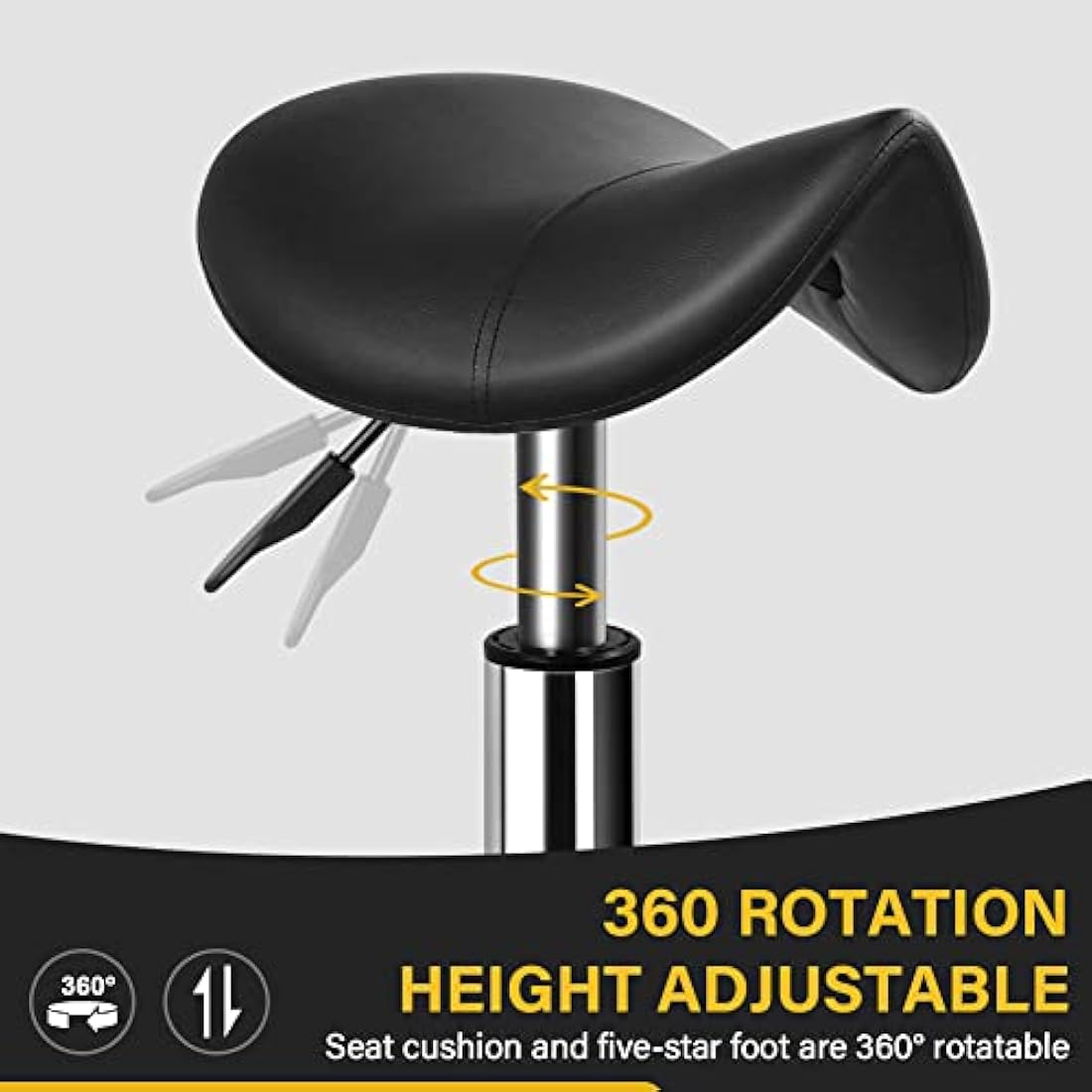 WKWKER Saddle Stool On Wheels Swivel Adjustable Thick Leather Seat Beauty Chair For Kitchen Drafting Lab Office Massage Black