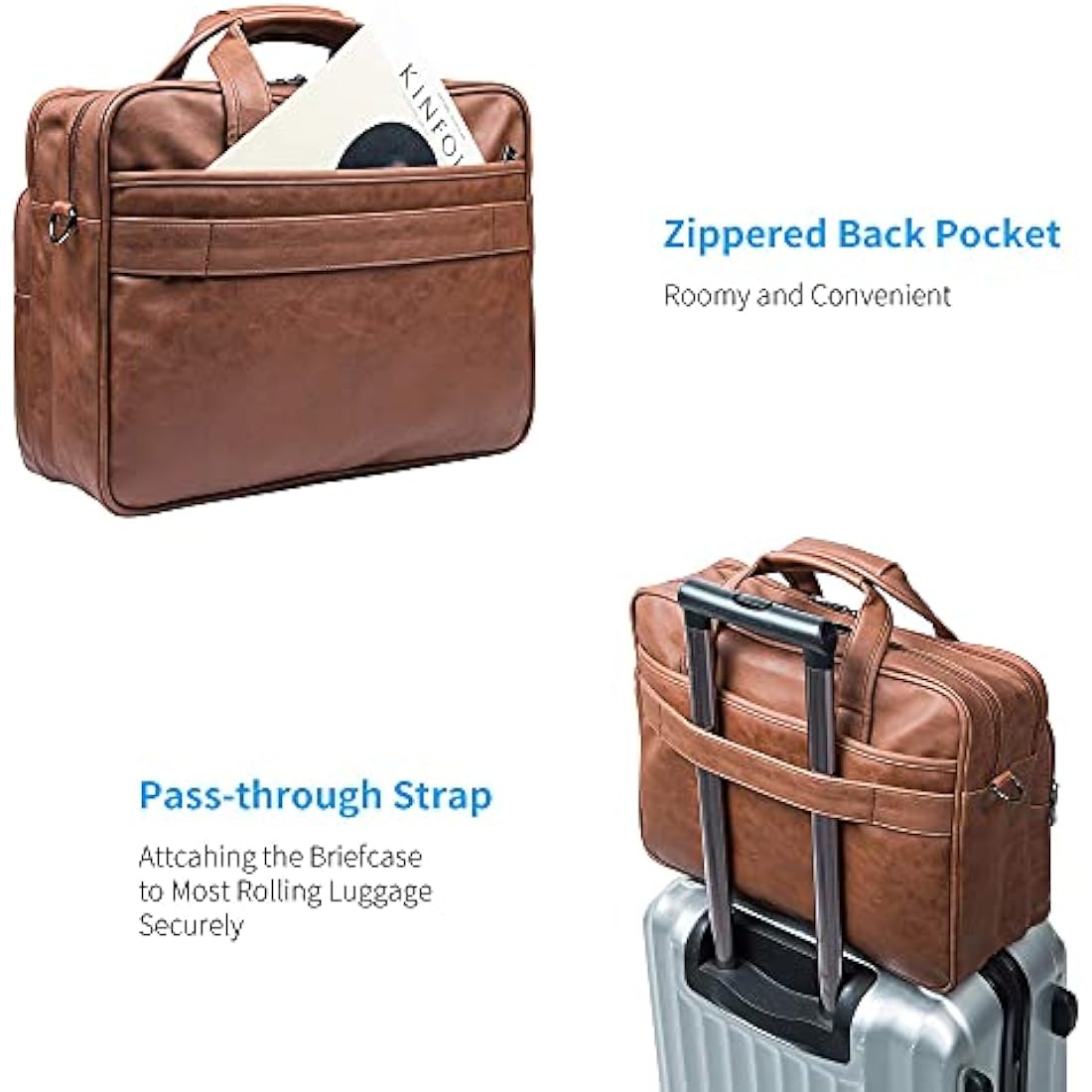 seyfocnia Leather Laptop Bag, Men's 15.6 Inches Messenger Briefcase Business Satchel Computer Handbag Shoulder Bag Fits 15.6 Inch Laptop Computer (Brown)