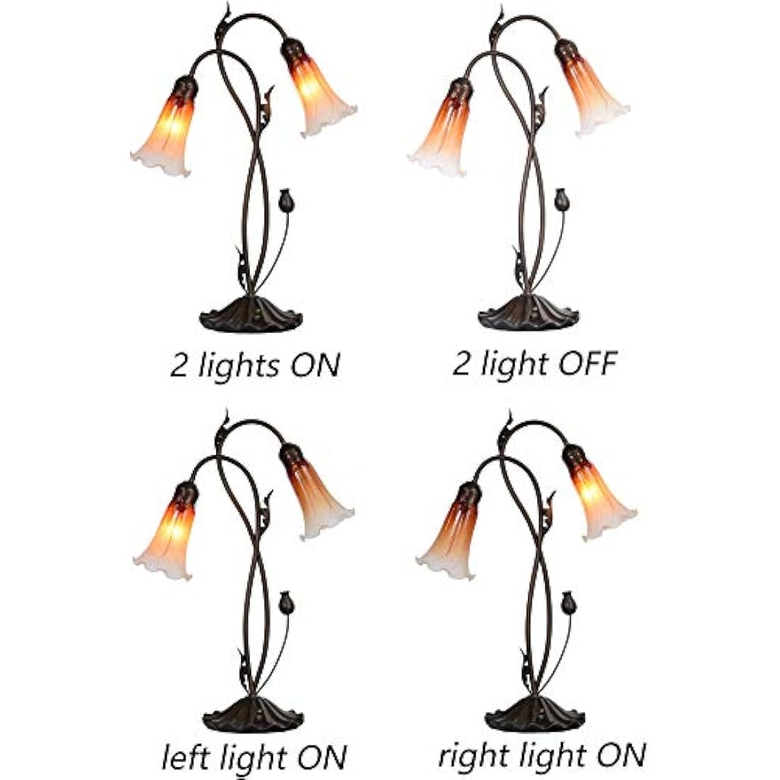 Bieye L30698 Lily Flower Blown Glass Accent Table Lamp for Living Room Bedroom Decoration (2-Light, Orange)