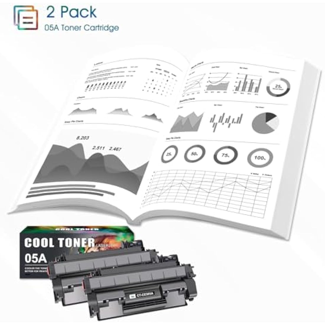 Cool Toner 2 Pack Black Toner Cartridge Replacement for HP 05A CE505A 05X CE505X LaserJet P2030 P2035 P2035N P2050 P2055 P2055D P2055DN P2055X