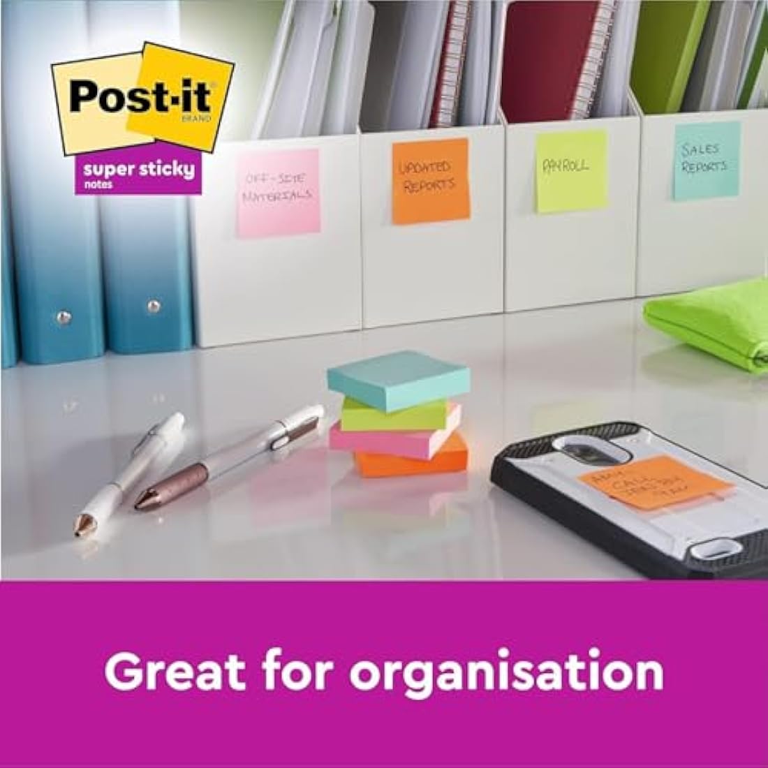 Post-it Super Sticky Notes Ultra Yellow Colour, Pack of 12 Pads, 90 Sheets per Pad, 76 mm x 127 mm - Extra Sticky Notes for Note Taking, to Do Lists & Reminders