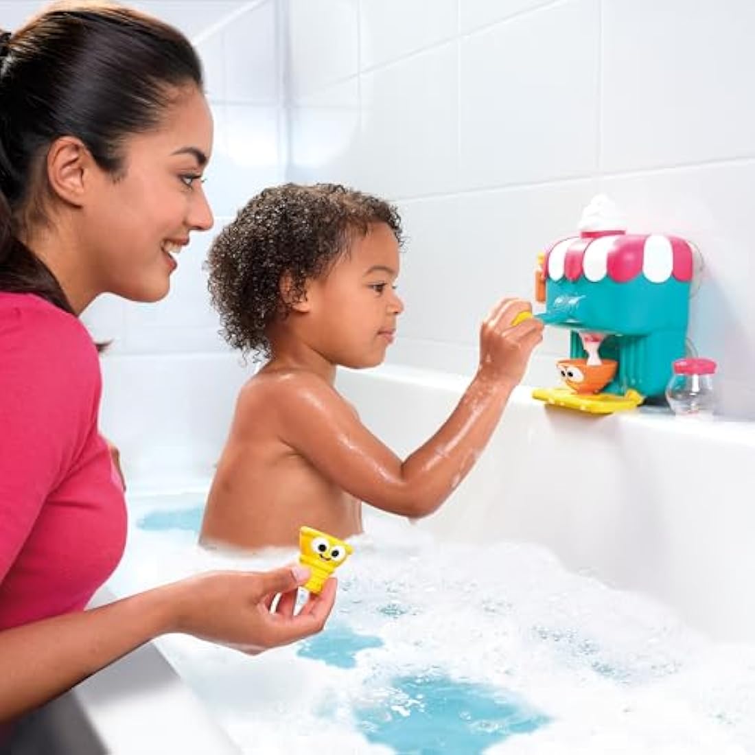 Toomies Foam Cone Factory Deluxe - Ice Cream Foam Maker Baby Bath Toys - Wall Mounted Bubble Bath Toys for Kids - Pretend Play Water Toys - Toddler and Baby Sensory Toys - Plus 18 Month Old Toys