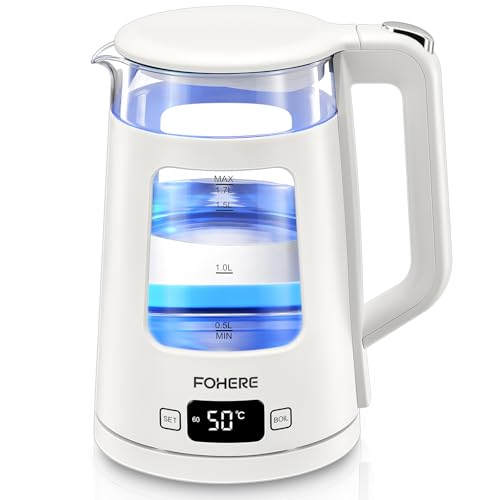 Electric Kettle, 1.7L Glass Tea Kettle, with Keep Warm, 5 Temperature Control, 2200W Fast Boil, Auto Shut-Off & Boil-Dry Protection, with 5 Colored