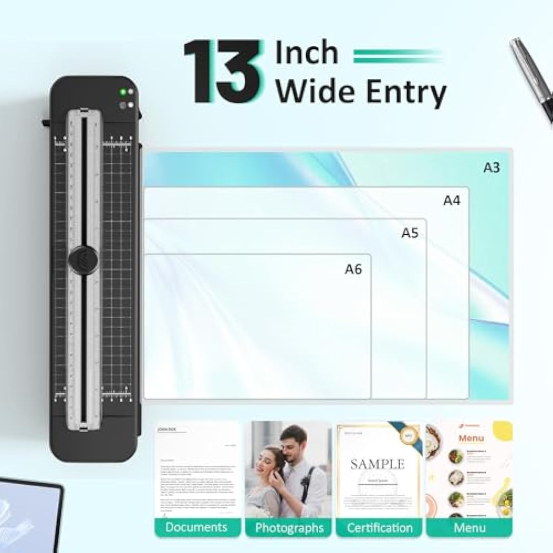 A3 Laminator Machine with 30 Laminating Sheets for A3/A4/A5/A6, Built-in Paper Cutter & Corner Rounder, Cold & Thermal Laminator for Classroom, Home Office, School