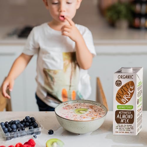 Nutty Bruce - Unsweetened Activated Almond Milk - Certified Organic & Vegan Alternative Milk, No Preservatives, Colours or Added Oils, Lactose Free, Dairy Free, Soy Free - 6 pack x 1L