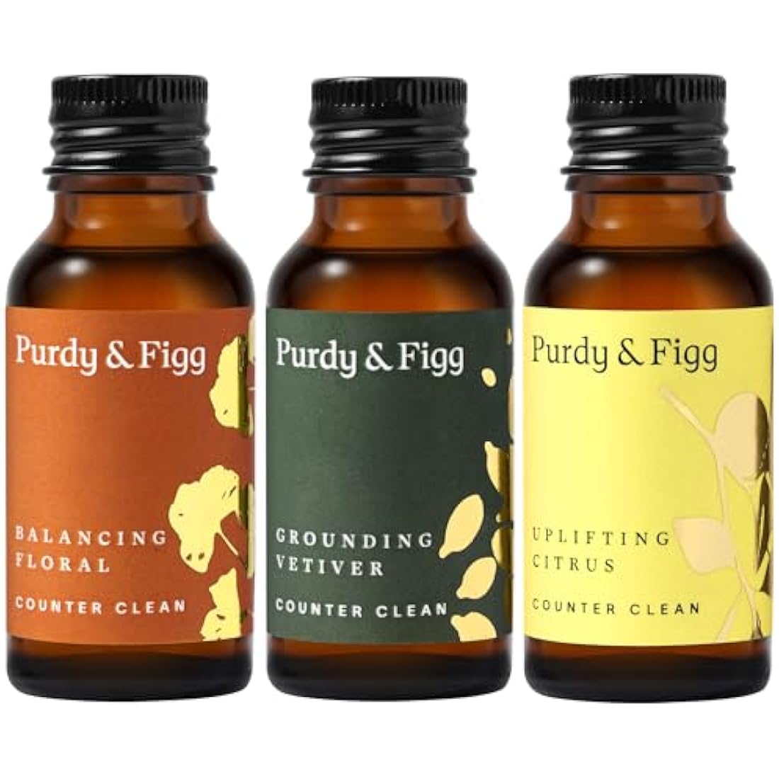 Purdy & Figg | Counter Clean Mixed Refill Kit | All-Purpose Cleaning Spray with Organic Essential Oils | Natural & Non-Toxic | Home & Kitchen Countertops | Citrus/Floral/Vetiver Scents