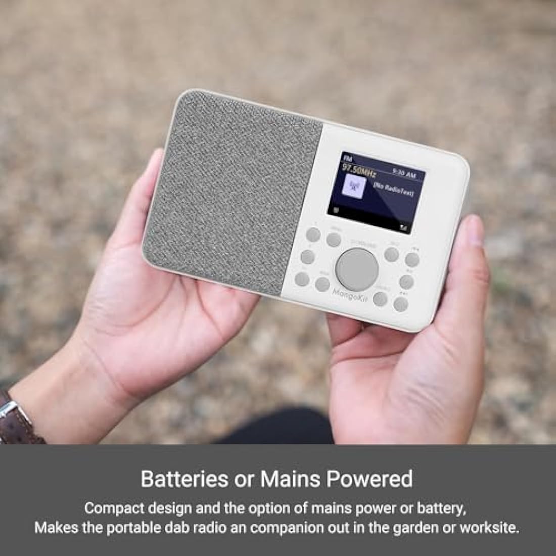 MangoKit MD3 DAB Radio Portable,DAB+ Digital Radio with Blueetooth,FM Radio,Kitchen DAB Radio Mains and Battery, Color Display,40 Preset Stations,Alarms&Clock&Snooze Timer,Headphone Port-Stone Grey