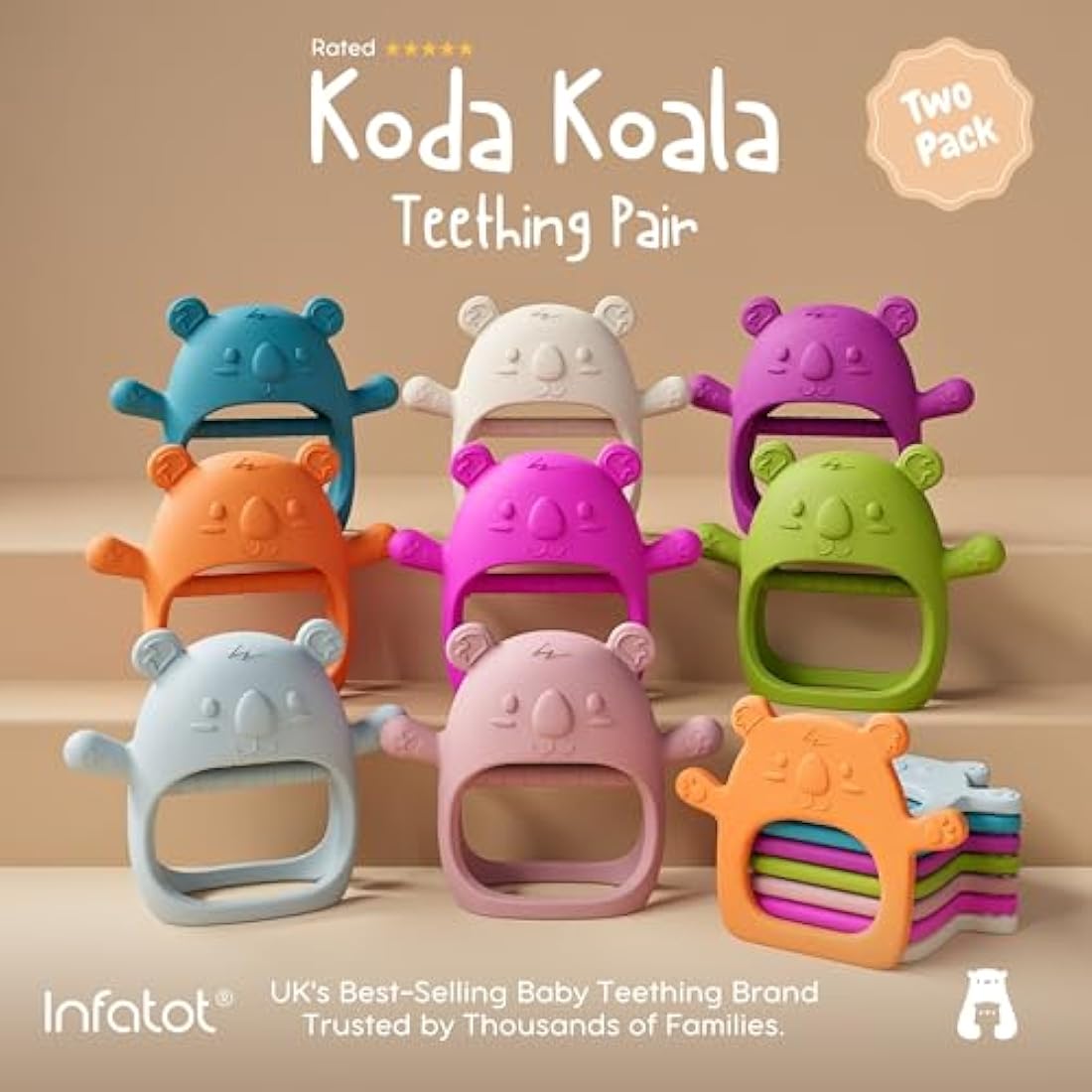 Infatot® Teething Toys for Baby Gifts – 2-Pack Koda Koala Teether Mitten Glove, Soothing Hand Teethers for Infants, Baby Toys 0-6 Months and Up, Newborn Essentials for Teething Relief, Jade Green